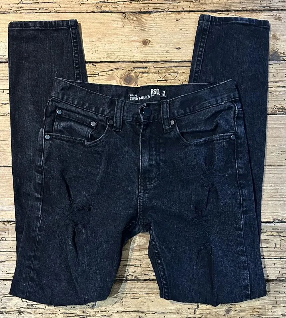 rsq black seattle skinny distressed mens size 28x30